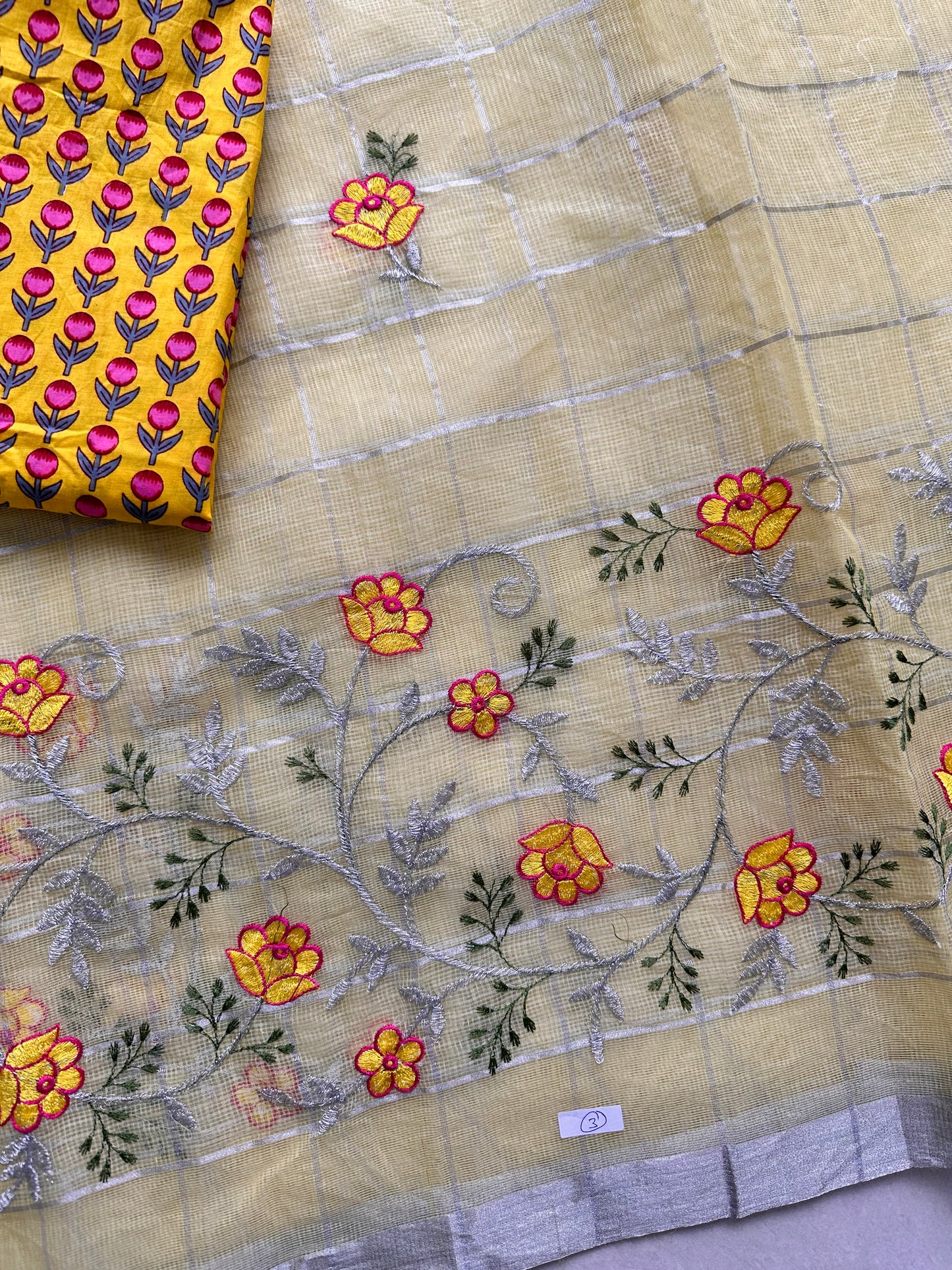 Embroidered Kota Cotton Doria Saree