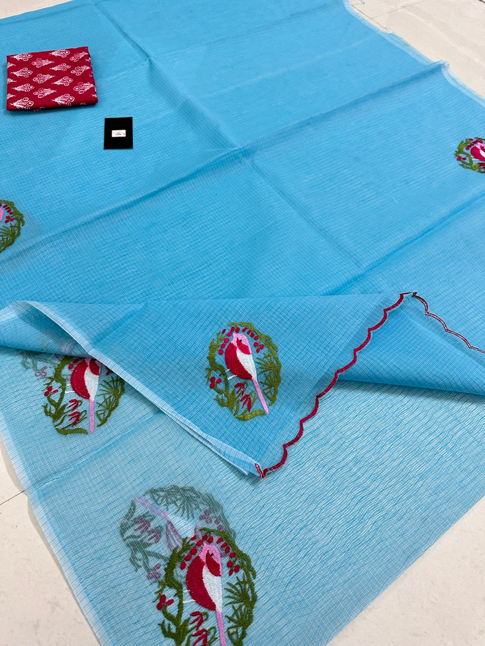 Embroidered Kota Cotton Doria Saree