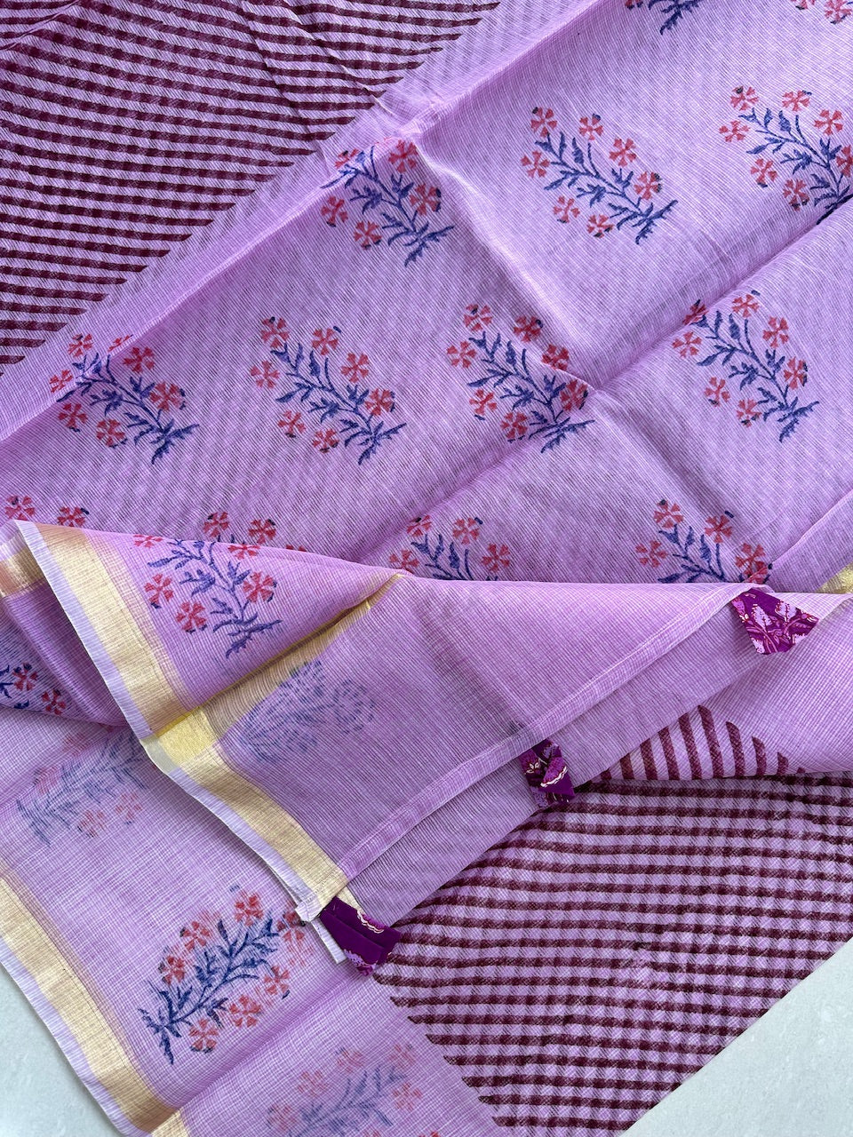 HandBlock Printed Kota Cotton Doria Saree