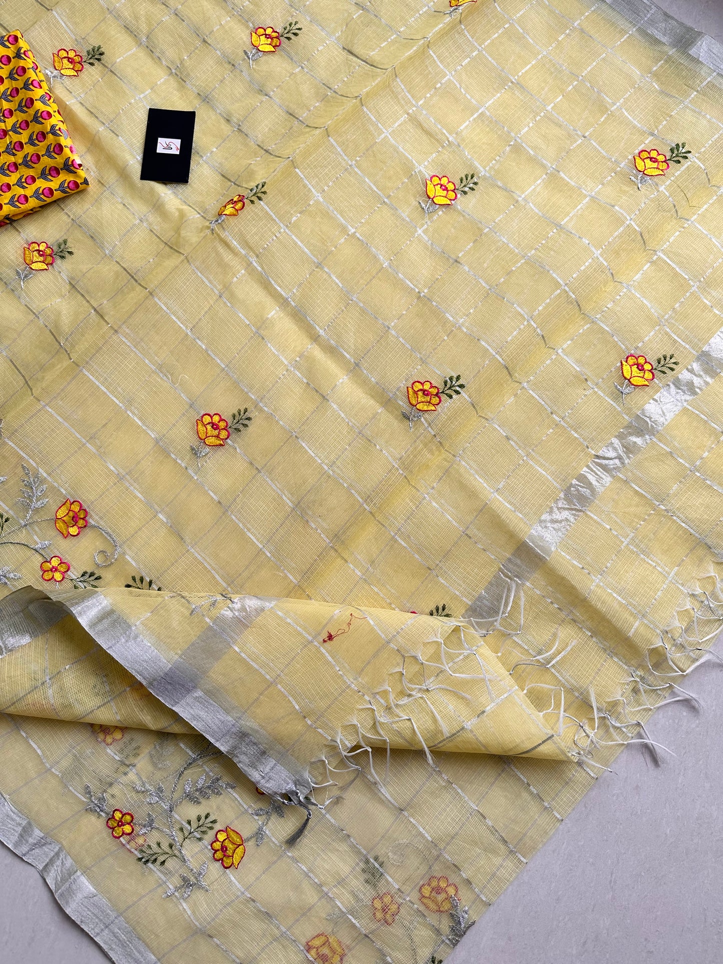 Embroidered Kota Cotton Doria Saree