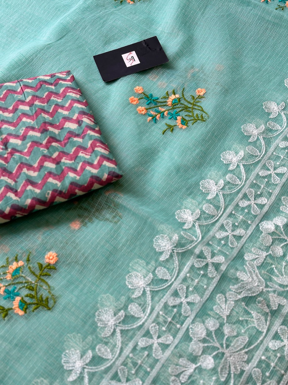 Embroidered Kota Cotton Doria Saree