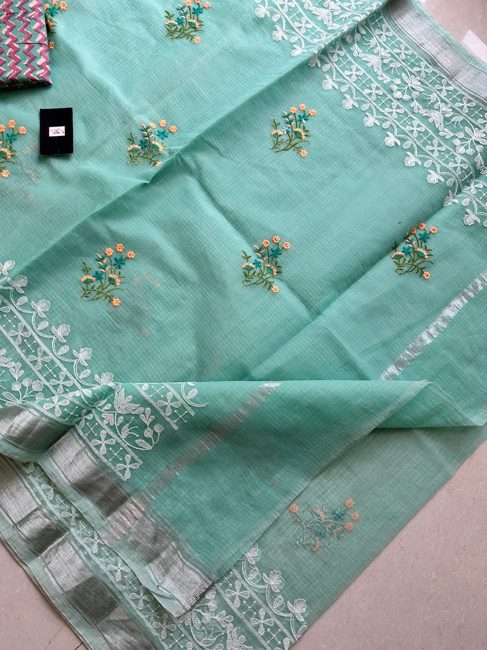 Embroidered Kota Cotton Doria Saree