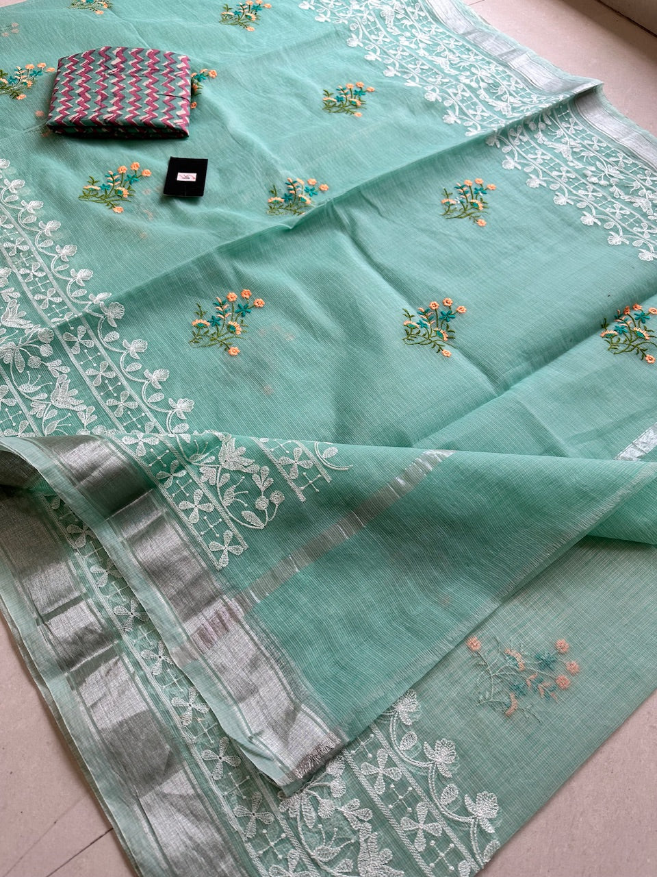 Embroidered Kota Cotton Doria Saree