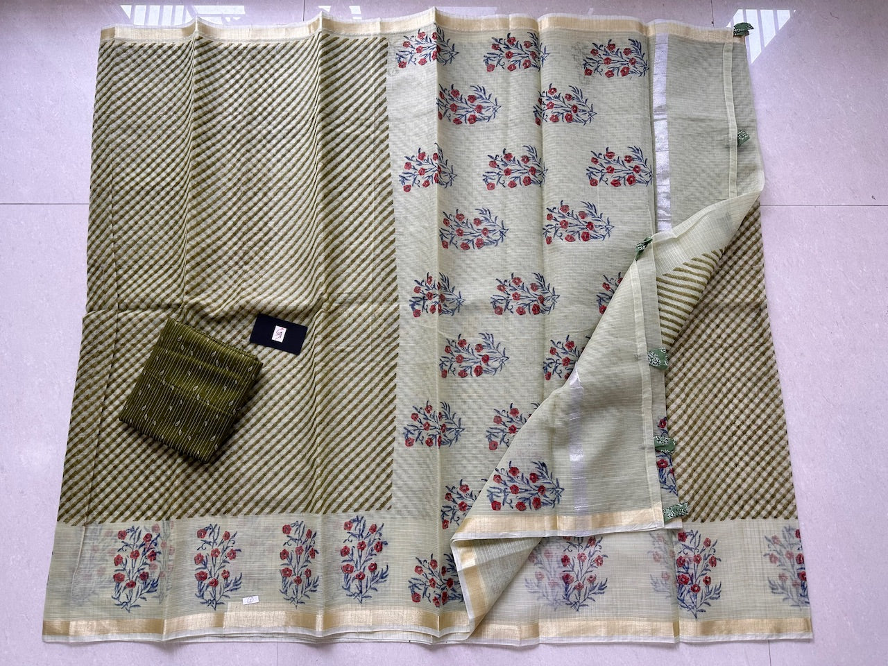 HandBlock Printed Kota Cotton Doria Saree