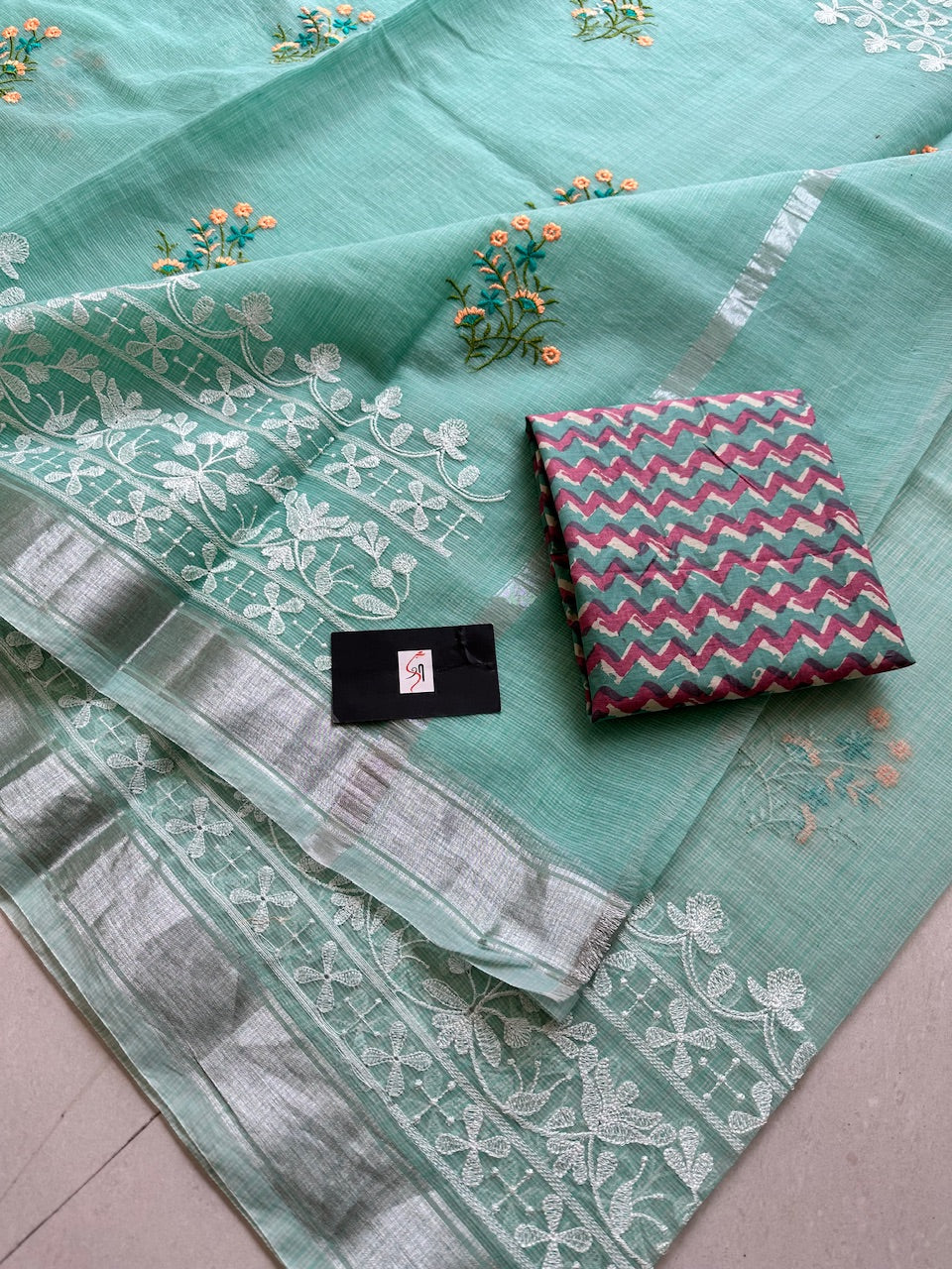 Embroidered Kota Cotton Doria Saree