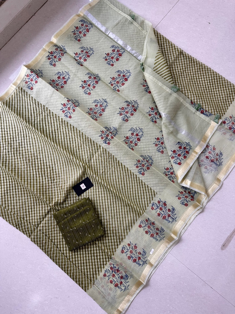 HandBlock Printed Kota Cotton Doria Saree