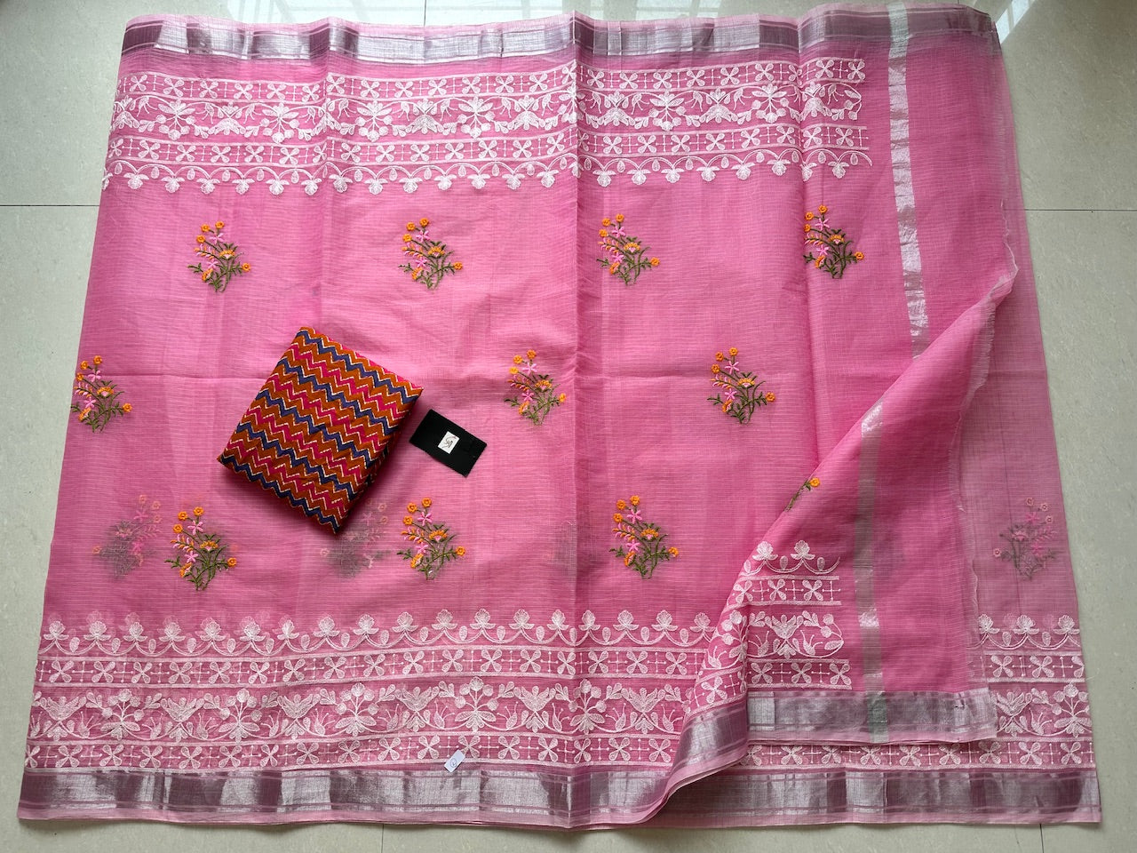 Embroidered Kota Cotton Doria Saree