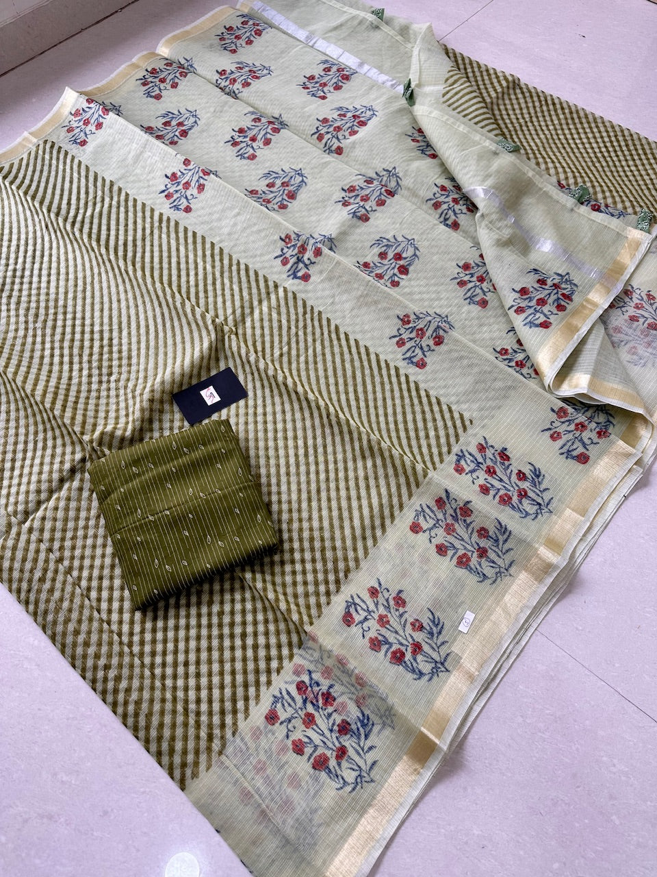 HandBlock Printed Kota Cotton Doria Saree