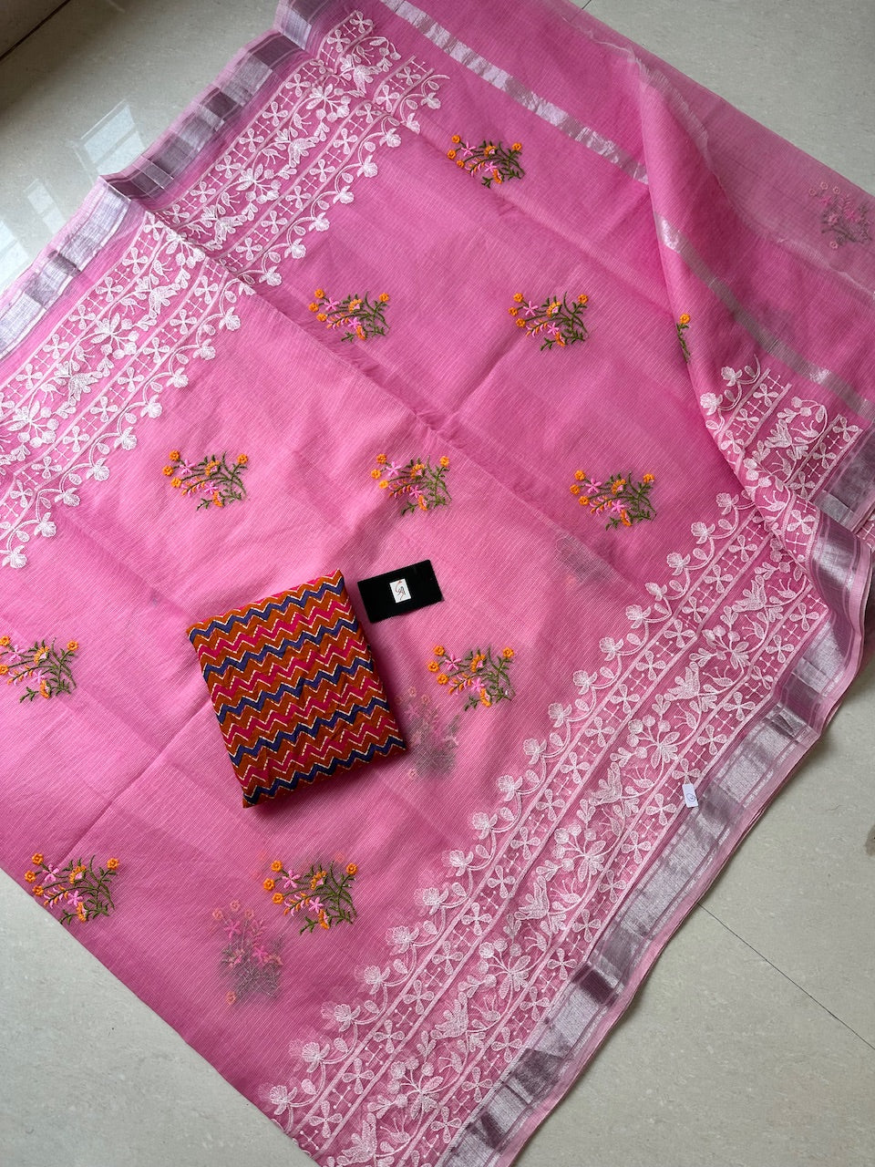 Embroidered Kota Cotton Doria Saree