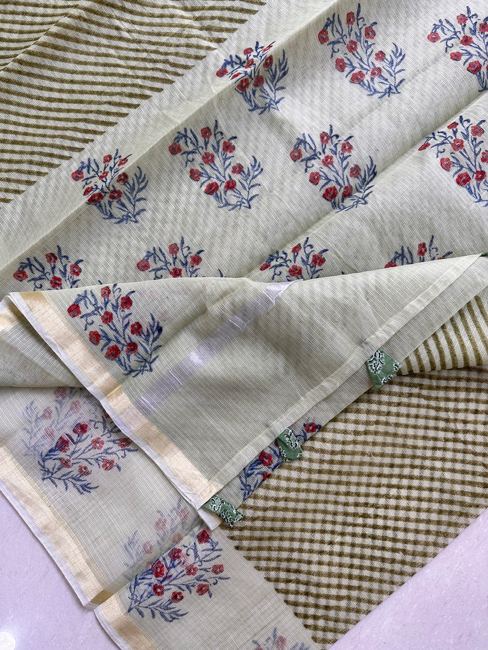 HandBlock Printed Kota Cotton Doria Saree