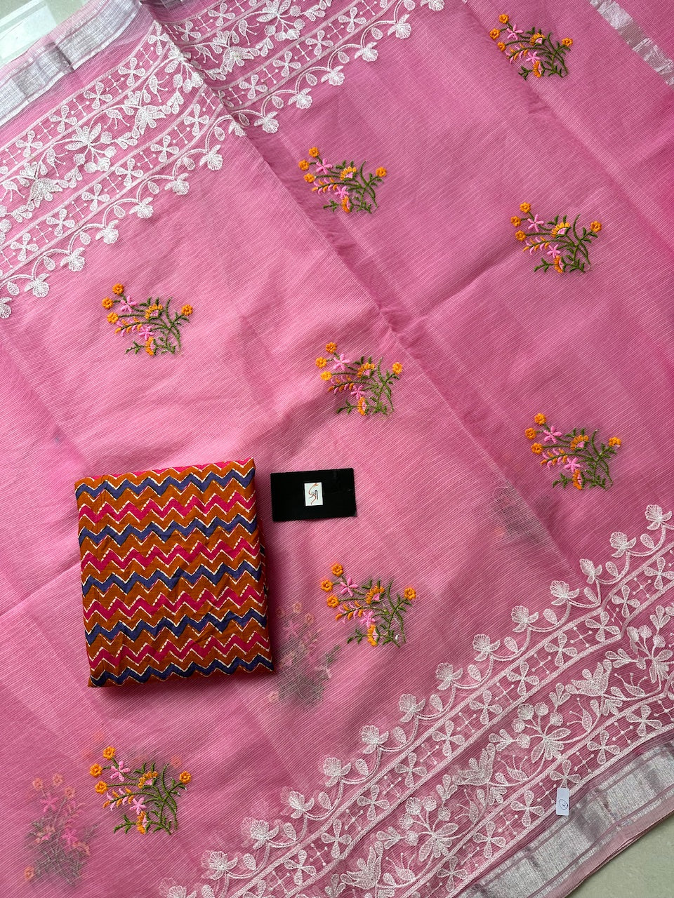 Embroidered Kota Cotton Doria Saree