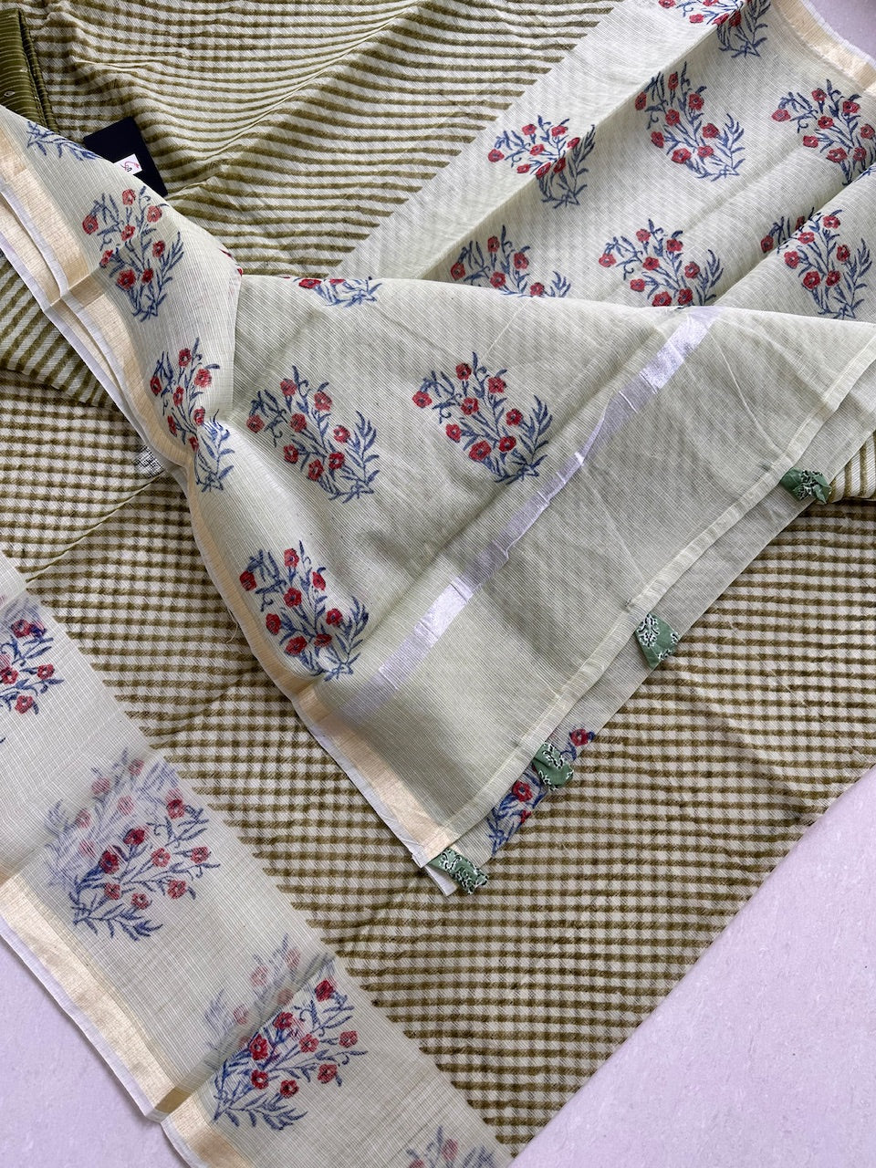 HandBlock Printed Kota Cotton Doria Saree