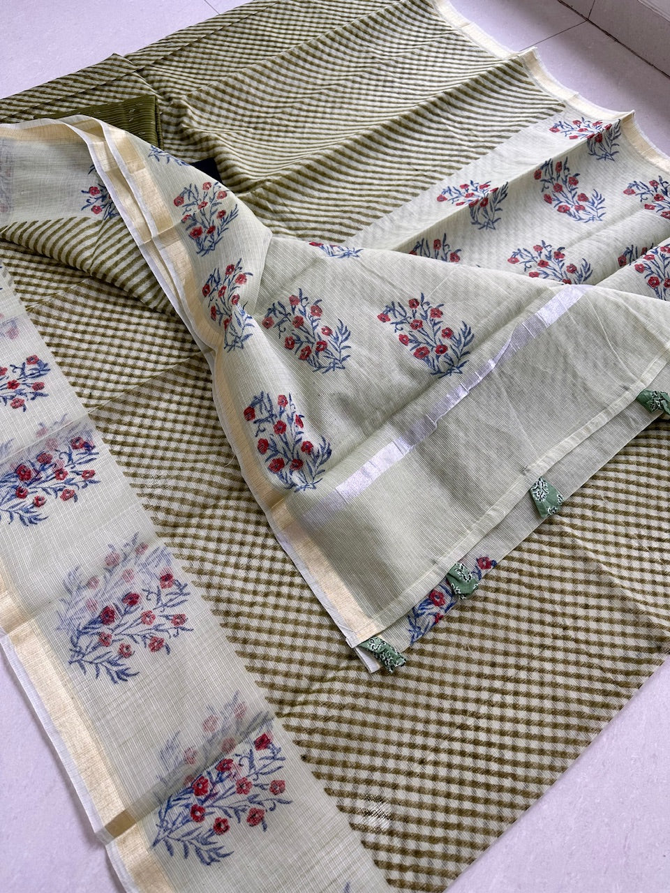 HandBlock Printed Kota Cotton Doria Saree