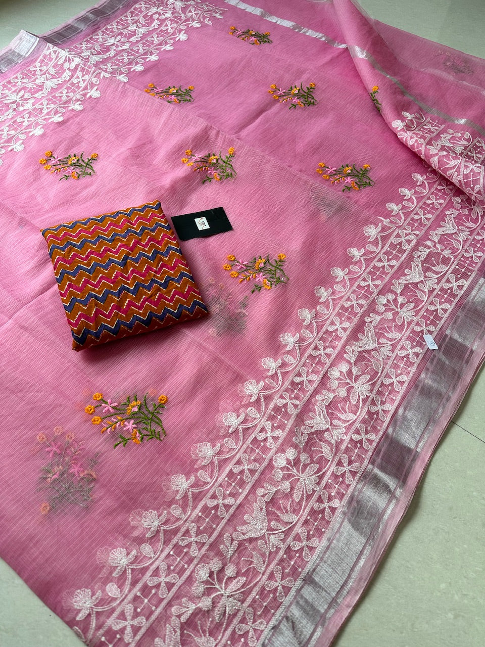 Embroidered Kota Cotton Doria Saree