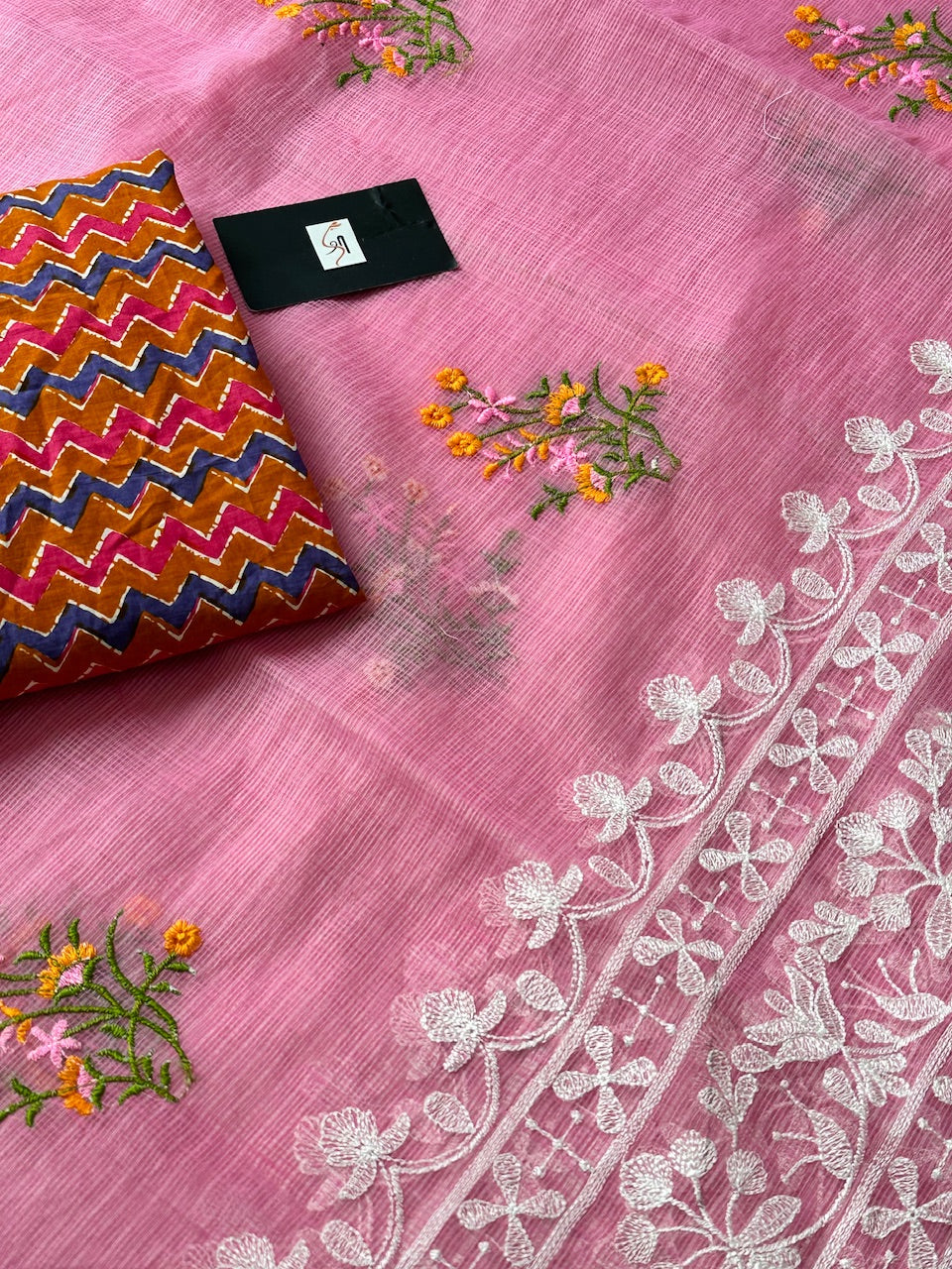 Embroidered Kota Cotton Doria Saree