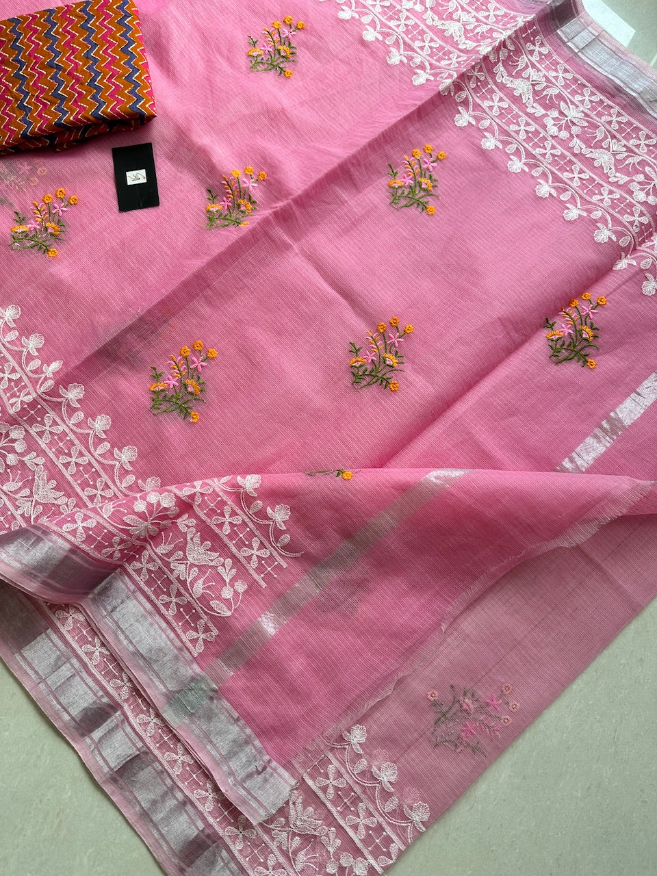 Embroidered Kota Cotton Doria Saree