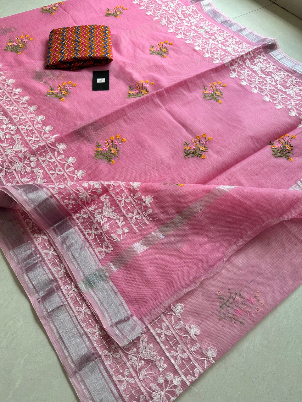 Embroidered Kota Cotton Doria Saree