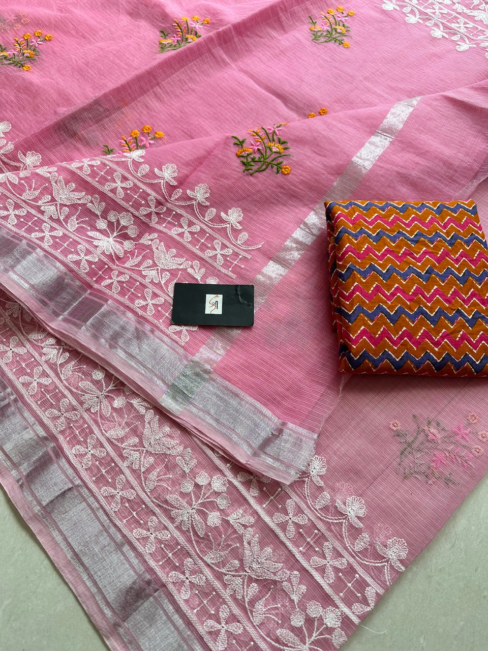 Embroidered Kota Cotton Doria Saree