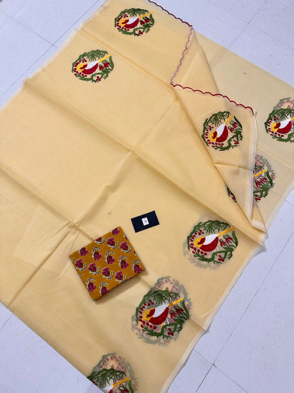 Embroidered Kota Cotton Doria Saree