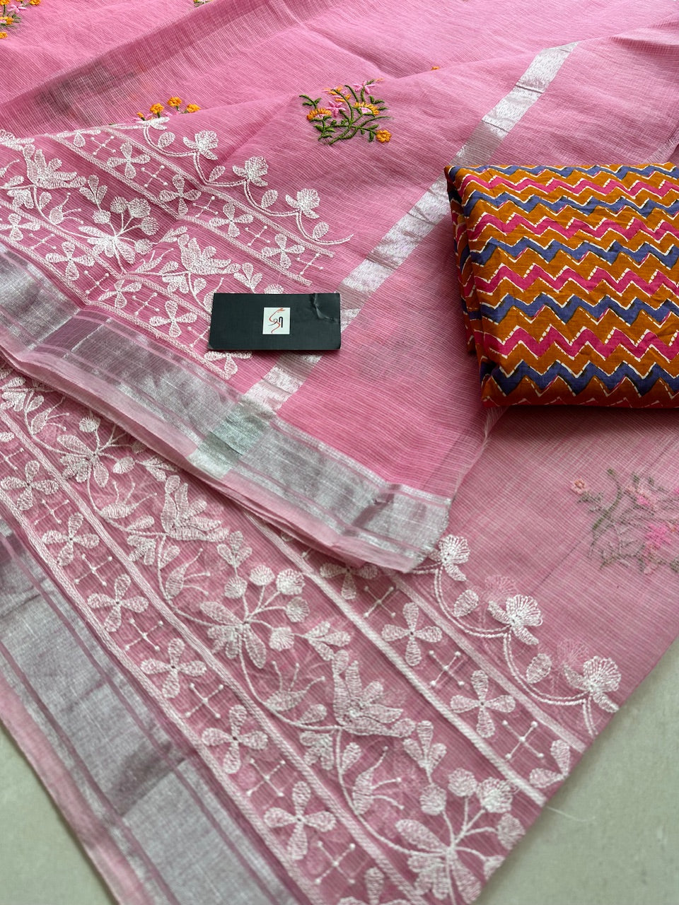 Embroidered Kota Cotton Doria Saree