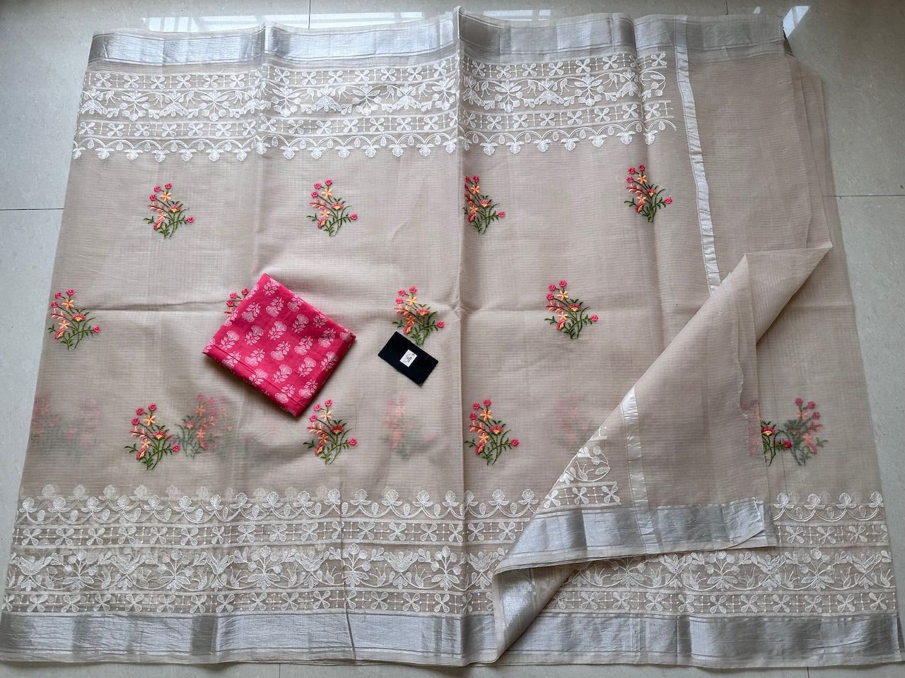 Embroidered Kota Cotton Doria Saree