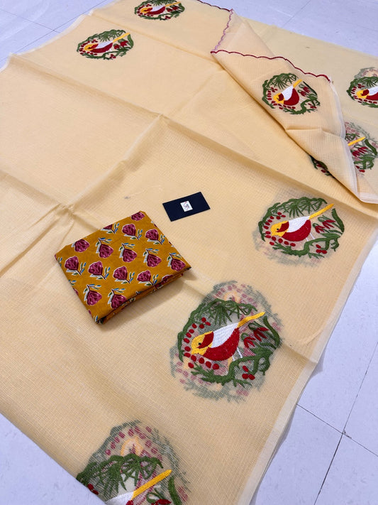 Embroidered Kota Cotton Doria Saree