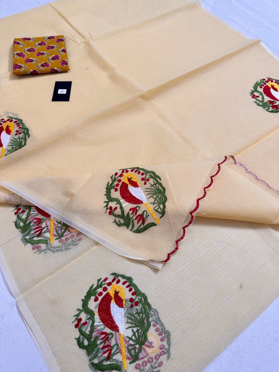 Embroidered Kota Cotton Doria Saree