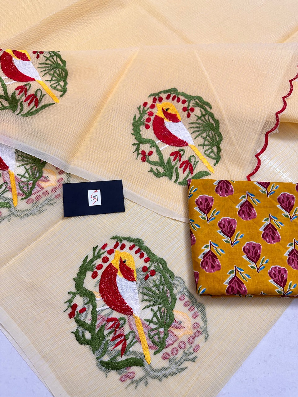 Embroidered Kota Cotton Doria Saree