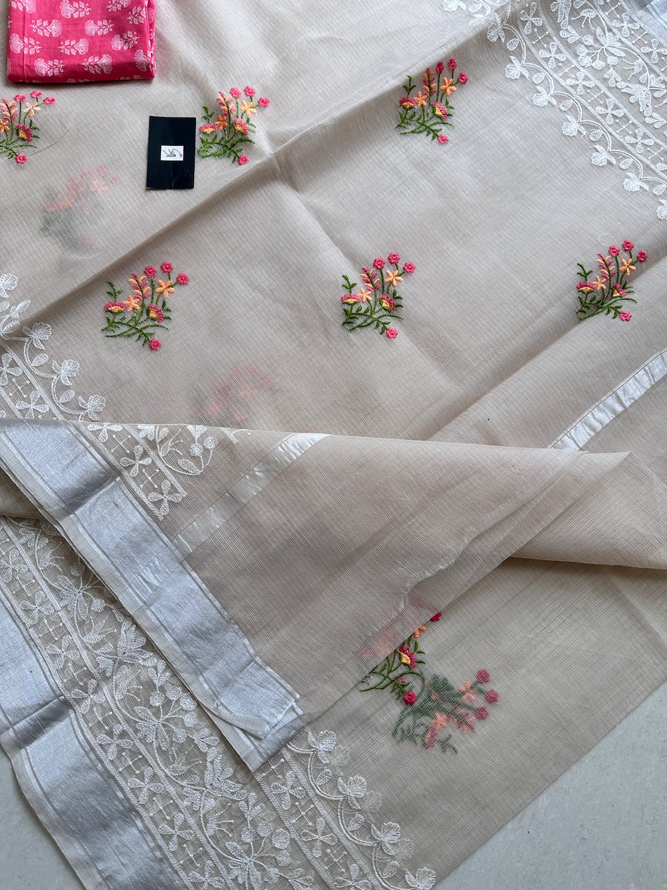 Embroidered Kota Cotton Doria Saree