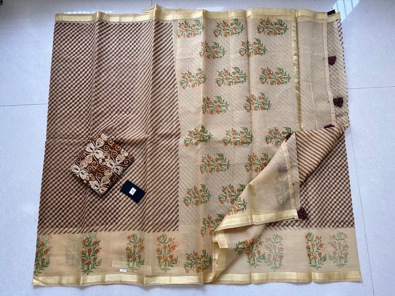 HandBlock Printed Kota Cotton Doria Saree