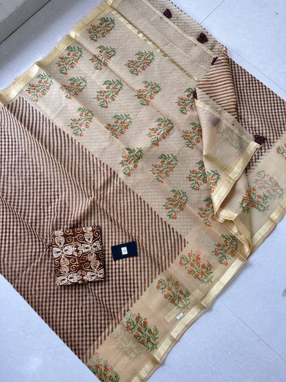 HandBlock Printed Kota Cotton Doria Saree