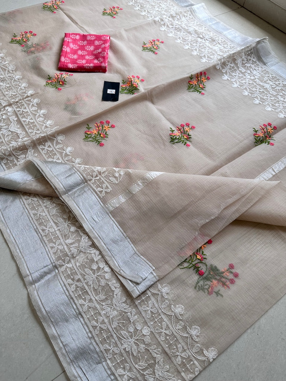 Embroidered Kota Cotton Doria Saree