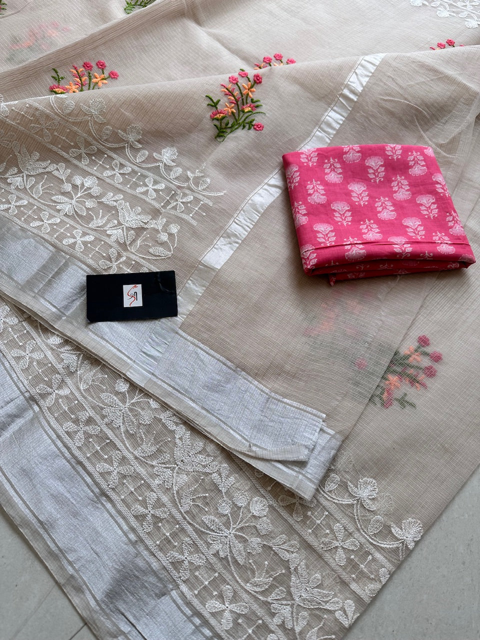 Embroidered Kota Cotton Doria Saree