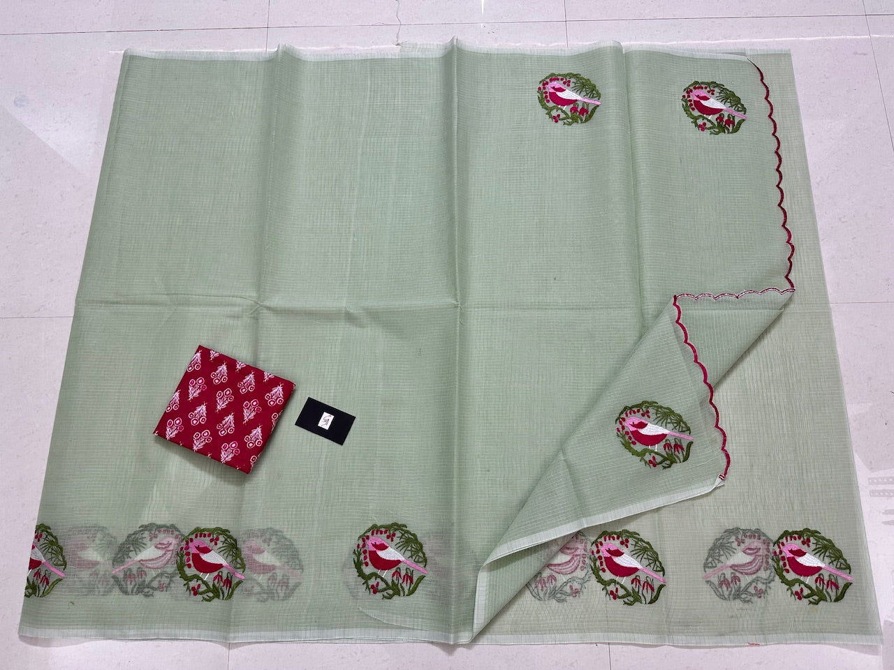 Embroidered Kota Cotton Doria Saree