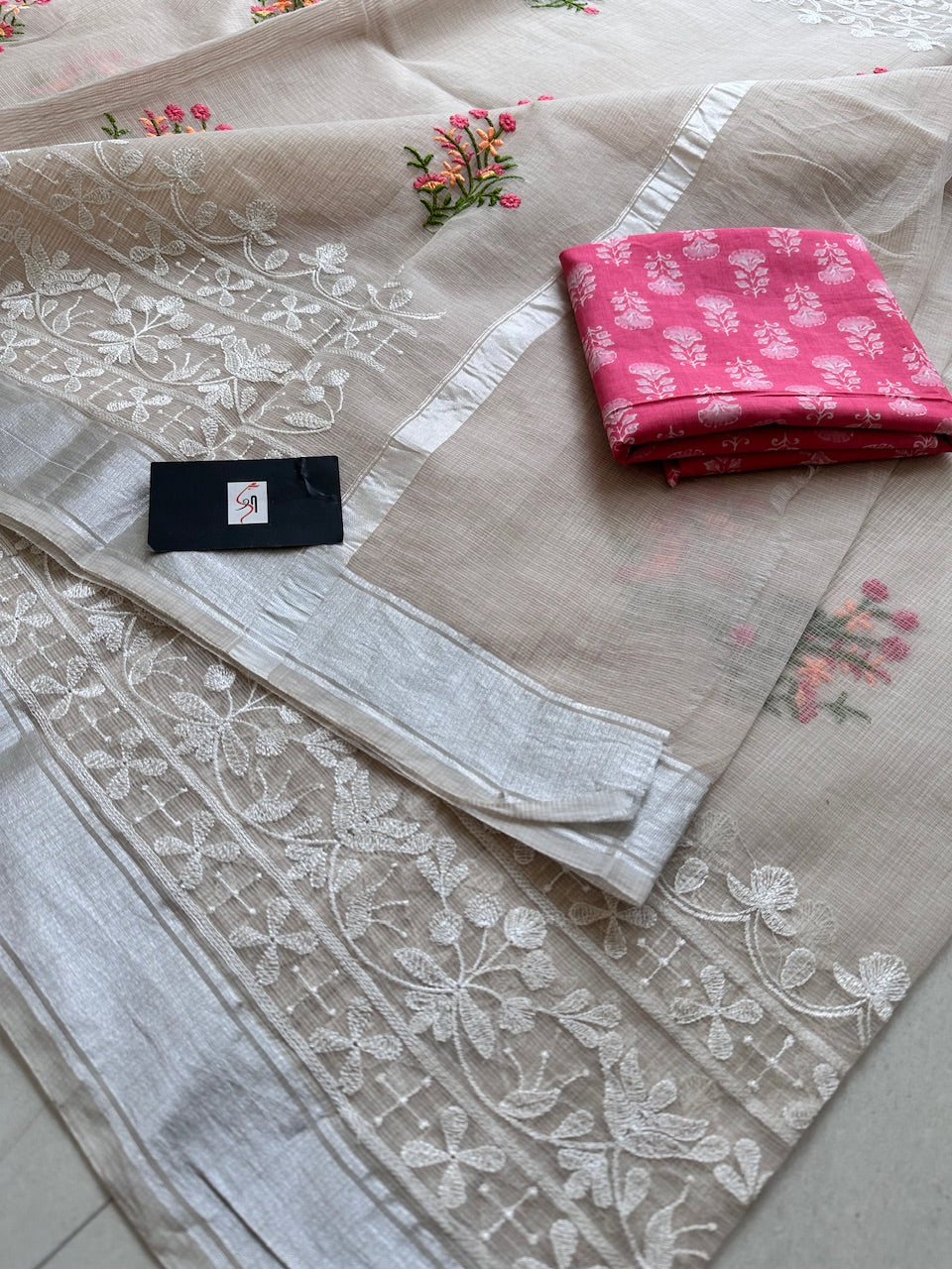 Embroidered Kota Cotton Doria Saree