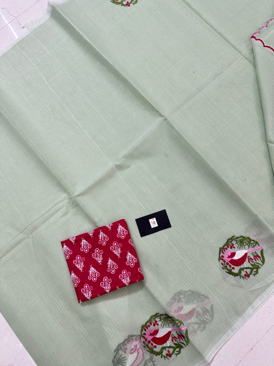 Embroidered Kota Cotton Doria Saree