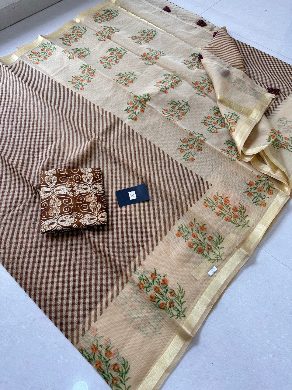 HandBlock Printed Kota Cotton Doria Saree