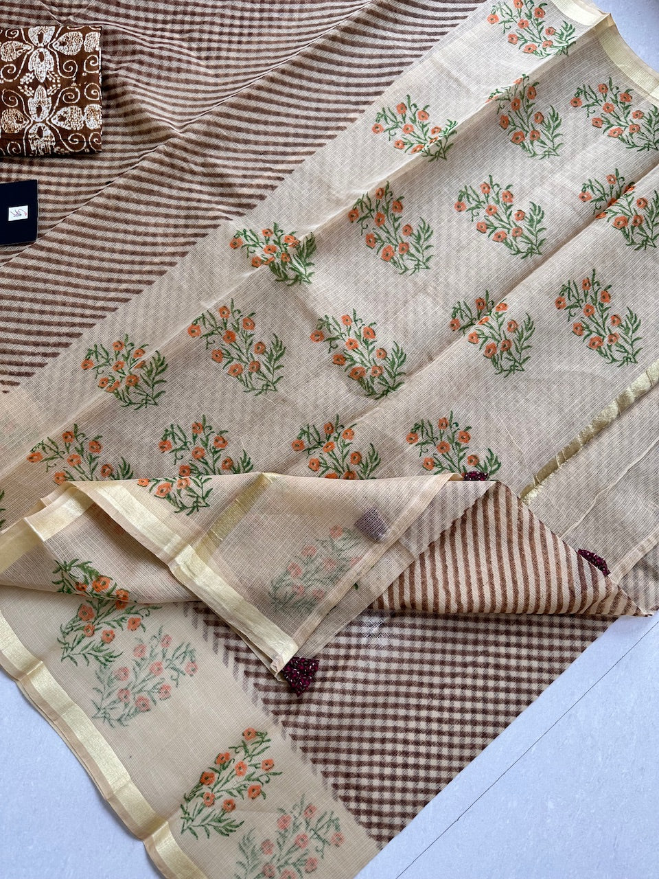 HandBlock Printed Kota Cotton Doria Saree