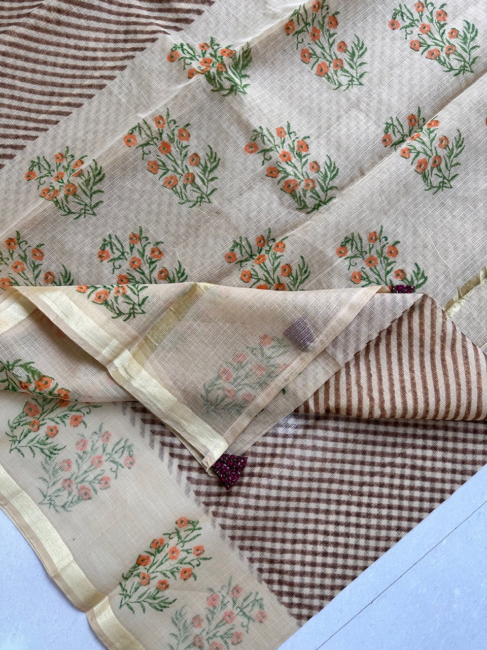 HandBlock Printed Kota Cotton Doria Saree