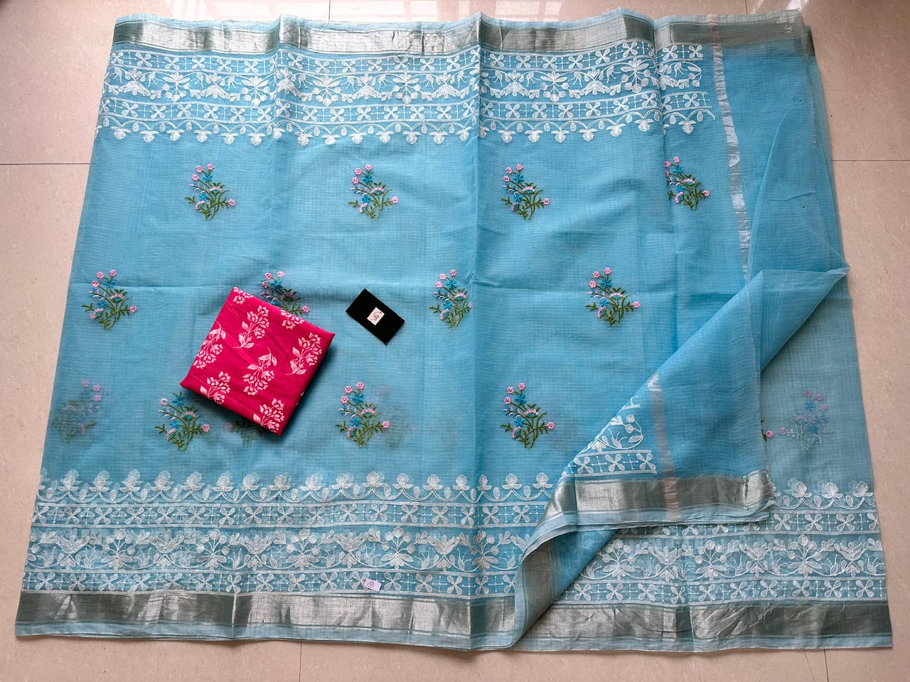 Embroidered Kota Cotton Doria Saree