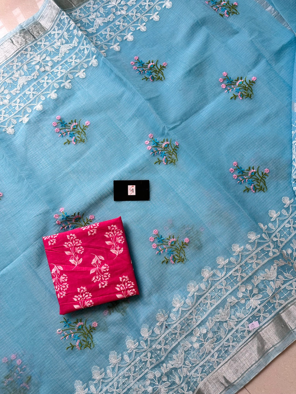 Embroidered Kota Cotton Doria Saree