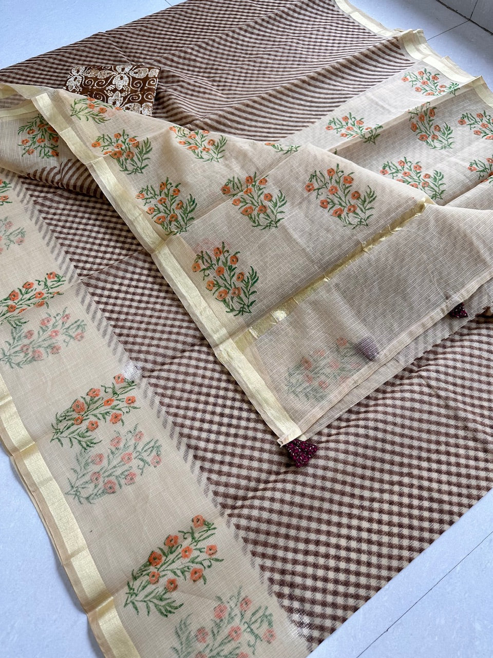 HandBlock Printed Kota Cotton Doria Saree