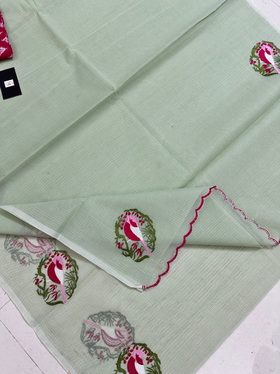 Embroidered Kota Cotton Doria Saree