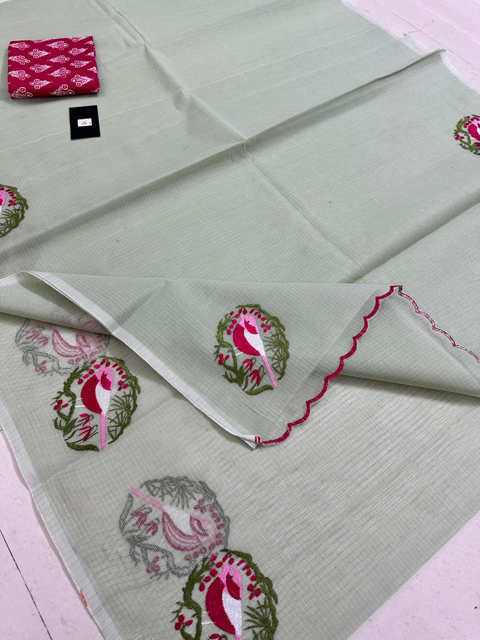 Embroidered Kota Cotton Doria Saree