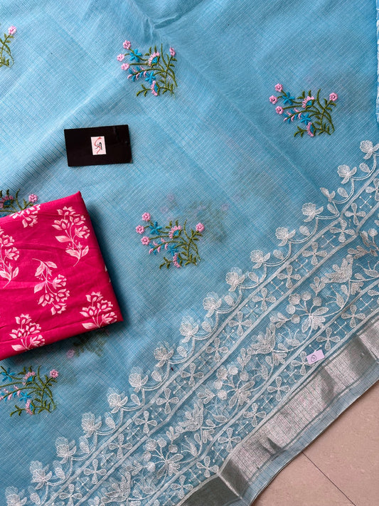 Embroidered Kota Cotton Doria Saree