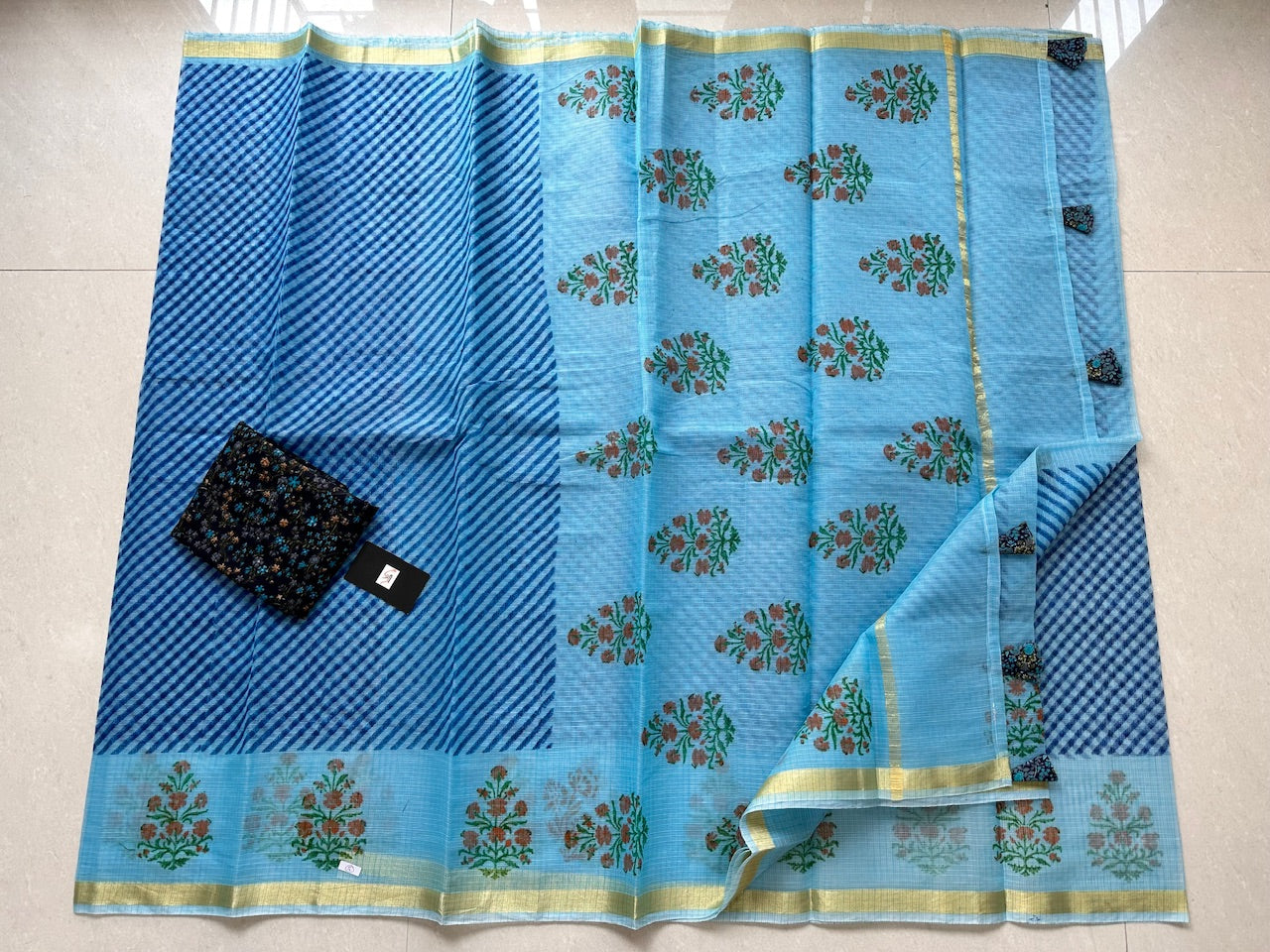 HandBlock Printed Kota Cotton Doria Saree