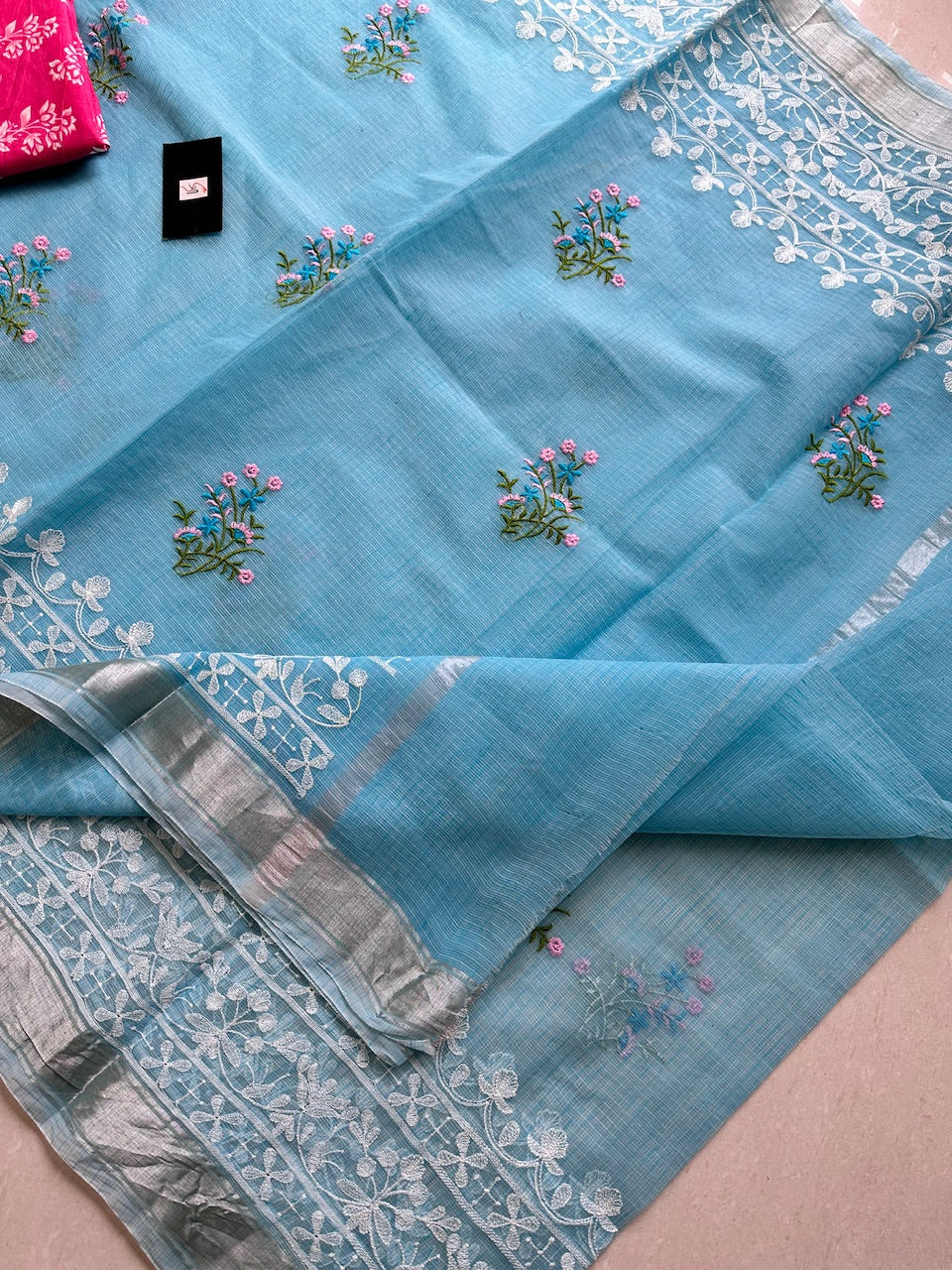 Embroidered Kota Cotton Doria Saree