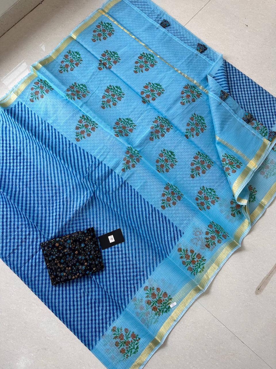 HandBlock Printed Kota Cotton Doria Saree