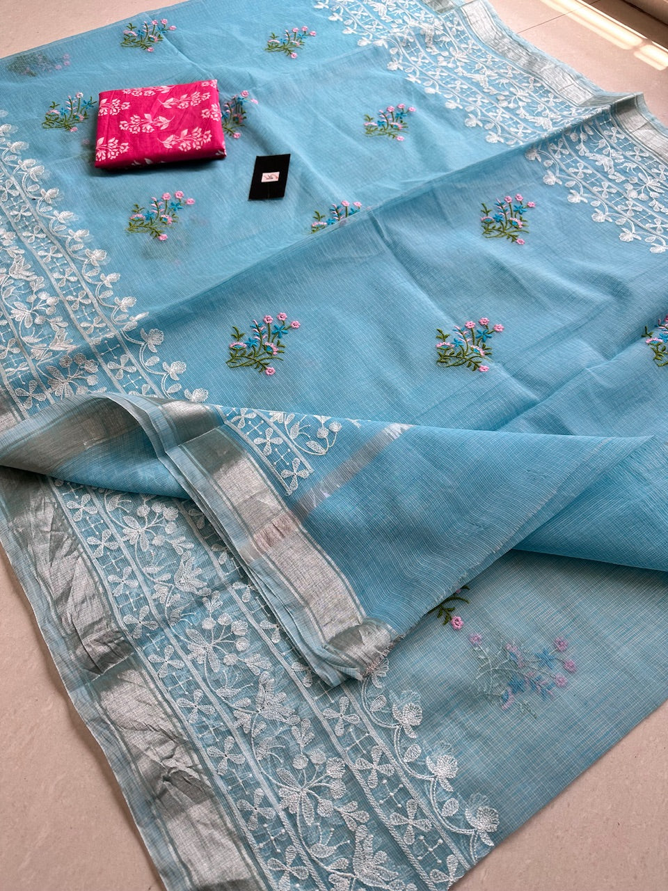 Embroidered Kota Cotton Doria Saree