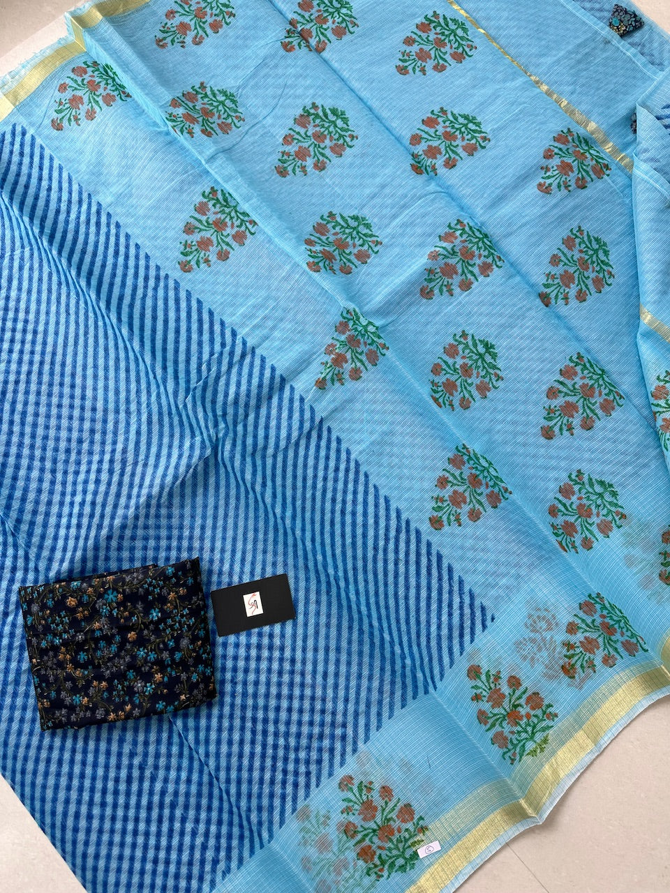 HandBlock Printed Kota Cotton Doria Saree